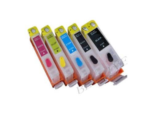 5 Cartucce vuote (2 Nere +1 per colore) ricaricabili serie Canon PGI – 570XL + CLI – 571XL con chip più inchiostro.