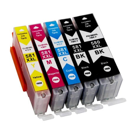 5 Cartucce vuote (2 Nere +1 per colore) ricaricabili serie Canon PGI – 580XL